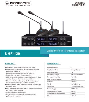 ไมค์ประชุมไร้สาย PROEURO TECH UHF-129